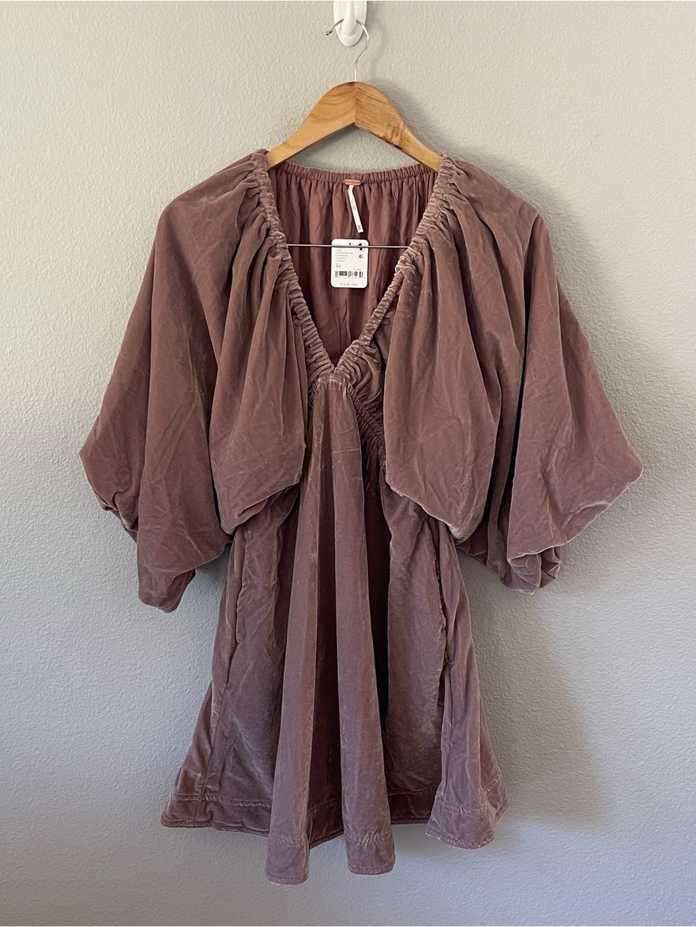Free People Portia Velvet Mini Dress Winter Bloom balloon sleeves size XS NWT